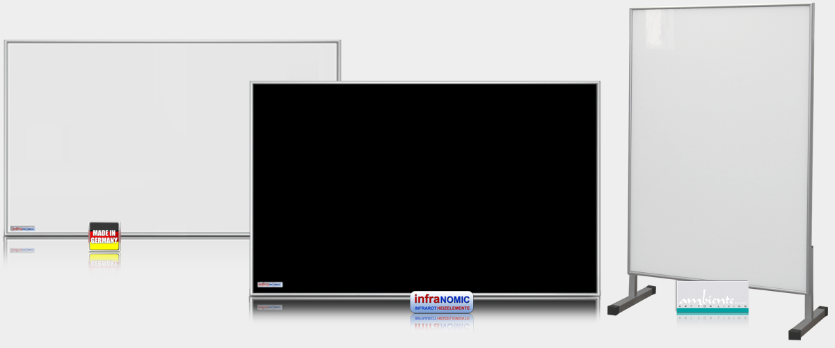 Infrarotheizungen 110x60 cm - 600 Watt - Glas weiß und schwarz emailliert