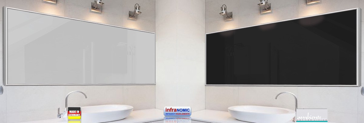 Infrarotheizungen Standard 1400 Watt 200x80 cm weiß und schwarz emailliert mit Rahmen M10