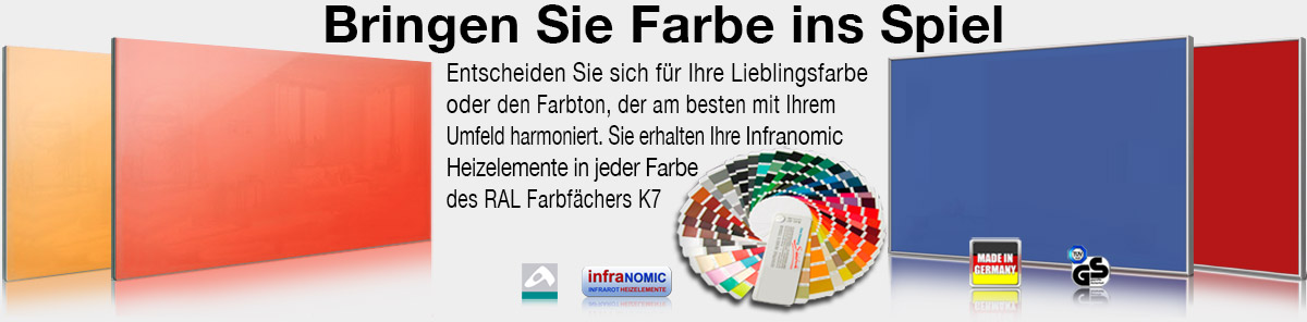 Farbige Infrarotheizungen in RAL Farben nach Farbfächer K7