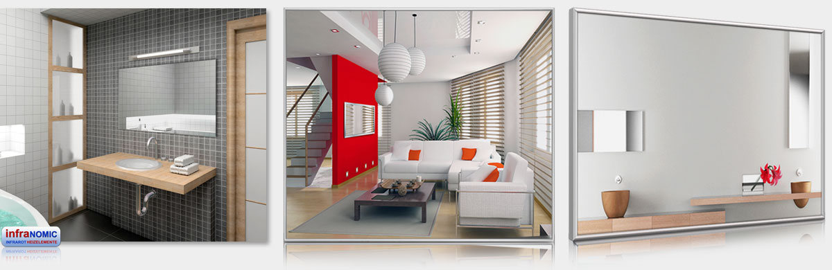 Infrarot Bad Spiegelheizungen 400 Watt 70 x 60 cm mit Alurahmen M10 und Rahmenlos