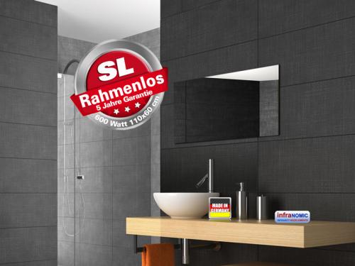 Preview: Infrarotheizung Rahmenlos 600 Watt 110x60 cm Bad Spiegelheizung