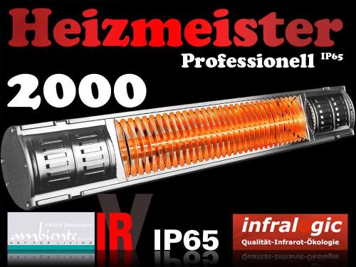 Preview: Infrarot Wärmestrahler Pferdesolarium Heizmeister Professionell 2000 Watt IP65 Produktfoto mit Infos