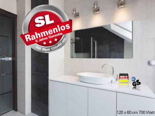 Preview: Infrarotheizung Rahmenlos 700 Watt 120x60 cm Bad Spiegelheizung