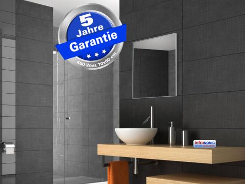 Preview: Infrarotheizung Glas weiß + Spiegelheizung Bad 400 Watt 70x60 M10