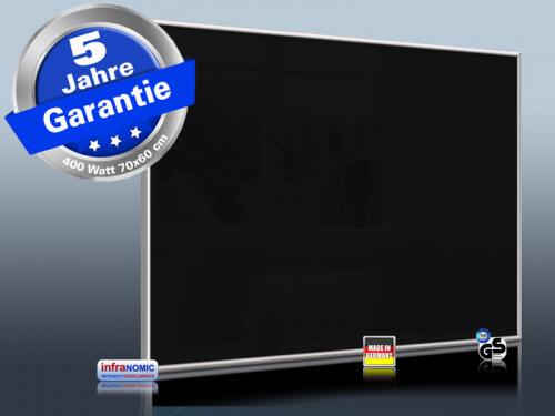 Preview: Infrarotheizung Glas schwarz + Spiegelheizung Bad 400 Watt 70x60 M10