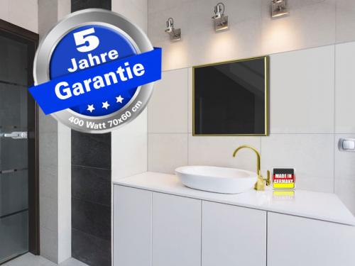 Infrarotheizung schwarz + Spiegelheizung Bad 400 Watt 70x60 M10M