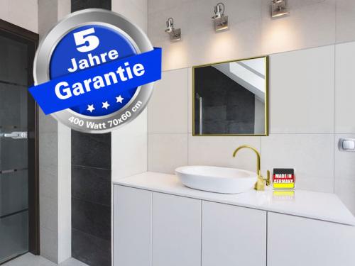 Preview: Infrarotheizung schwarz + Spiegelheizung Bad 400 Watt 70x60 M10M