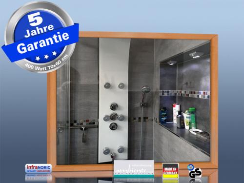 Preview: Infrarotheizung schwarz + Spiegelheizung 400 Watt 70x60 HB30