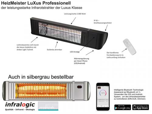 Preview: Infrarot Heizstrahler HeizMeister LuXus Professionell 2000 Watt mit Amber Light