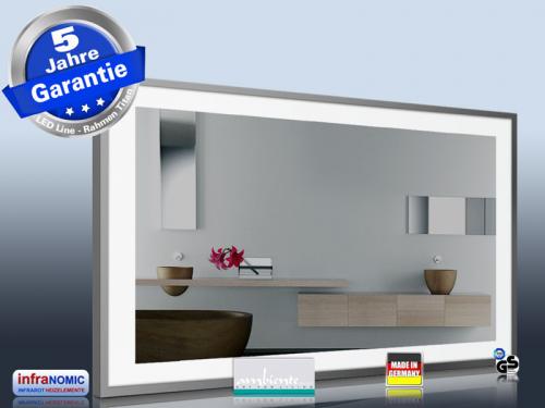 Preview: Spiegelheizung mit LED Beleuchtung 4-seitig Rahmen Titan mit 400 - 500 - 600 - 700 und 900 Watt