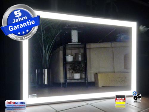 Preview: Spiegelheizung mit LED Beleuchtung 4-seitig Rahmen Titan mit 400 - 500 - 600 - 700 und 900 Watt