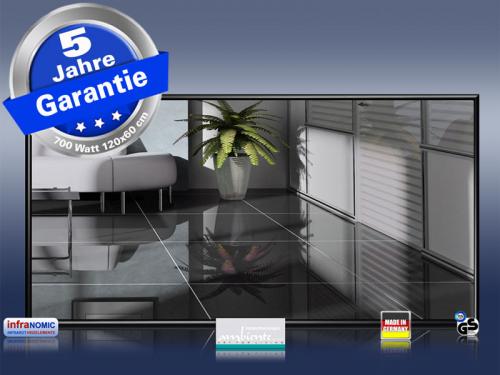 Preview: Spiegelheizung 700 Watt 120x60 mit Sonderrahmen schwarz lackiert von infranomic