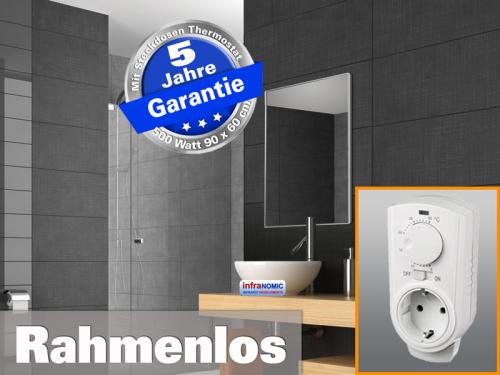 Preview: Spiegelheizung 500 Watt 90x60 cm von infranomic mit Rahmen M10