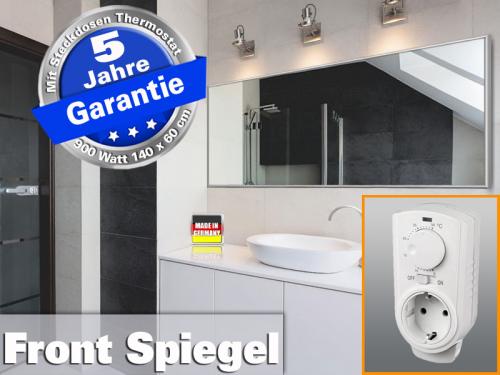 Preview: Spiegelheizung 900 Watt 140x60 cm von infranomic mit Rahmen M10 und Thermostat
