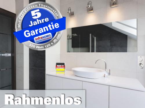 Preview: infrarot Spiegelheizung 320 Watt rahmenlos mit Thermostat