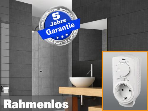 Preview: infrarot Spiegelheizung 400 Watt rahmenlos mit Thermostat