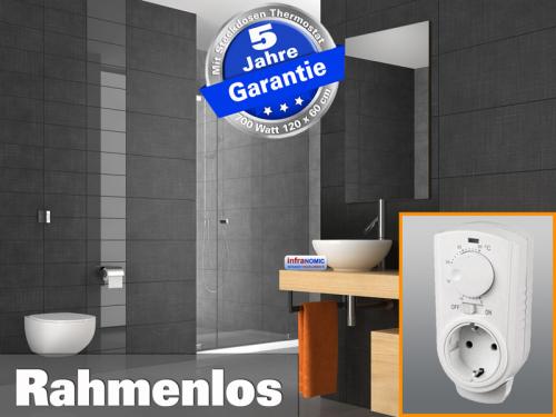 Preview: infrarot Spiegelheizung 600 Watt rahmenlos mit Thermostat