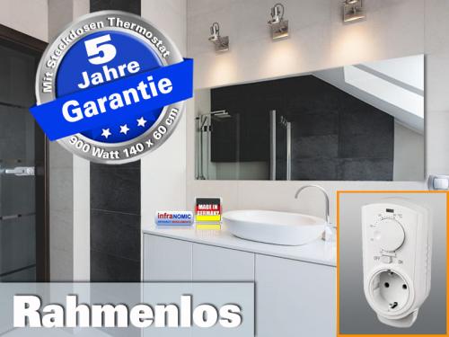 Preview: infrarot Spiegelheizung 900 Watt rahmenlos mit Thermostat