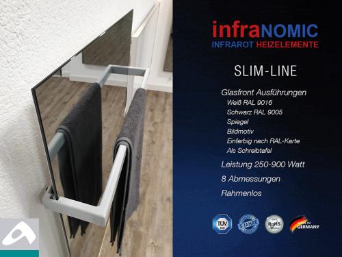 IR Heizkörper Spiegel Rahmenlos slim-line mit Handtuchhalter in 5 Größen