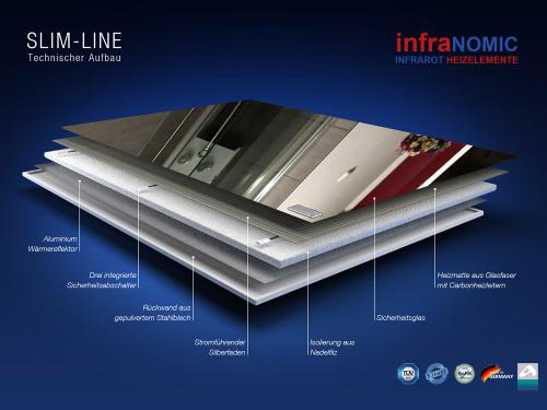 Preview: IR Heizkörper Spiegel Rahmenlos slim-line mit Handtuchhalter in 5 Größen