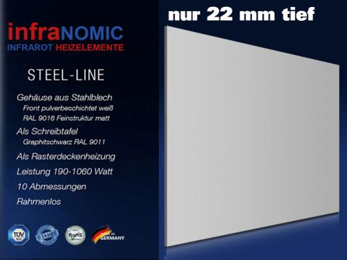 Infrarotheizung Rahmenlos Metall 360 Watt 57x57 steel-line IPX4