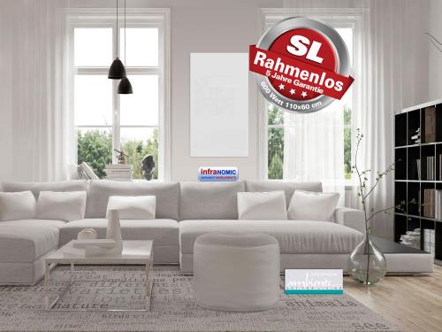 Infrarotheizung Rahmenlos 600 Watt 110x60 cm Glas weiß