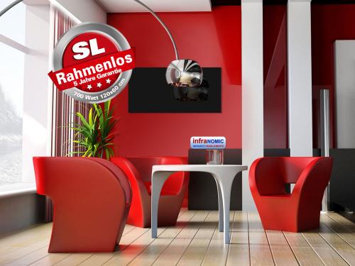 Infrarotheizung Rahmenlos 600 Watt 120x60 cm Glas schwarz / Bad Spiegelheizung