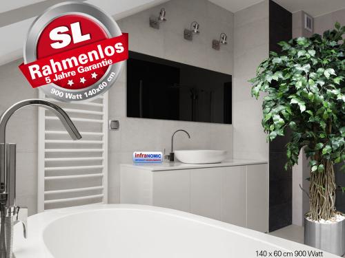 Infrarotheizung Rahmenlos 900 Watt 120x60 Glas schwarz