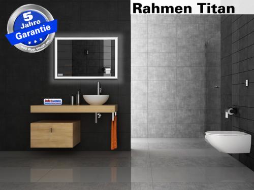 Spiegelheizung mit LED Beleuchtung 4-seitig Rahmen Titan mit 400 - 500 - 600 - 700 und 900 Watt