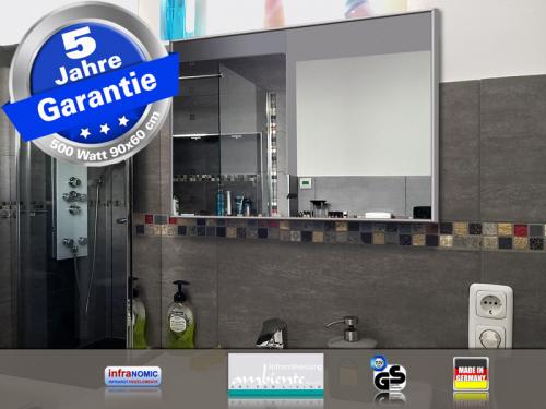 Spiegelheizung 500 Watt 90x60 cm von infranomic mit Rahmen M10