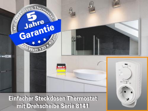 infrarot Spiegelheizung 500 Watt Langformat 130x40 cm mit Thermostat