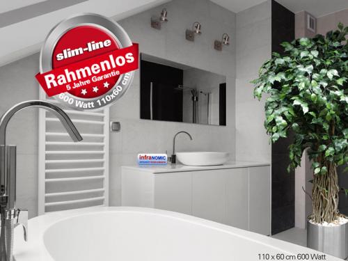 Preview: Infrarot Spiegelheizung Bad 600 Watt ESG Glas 110x60 M10