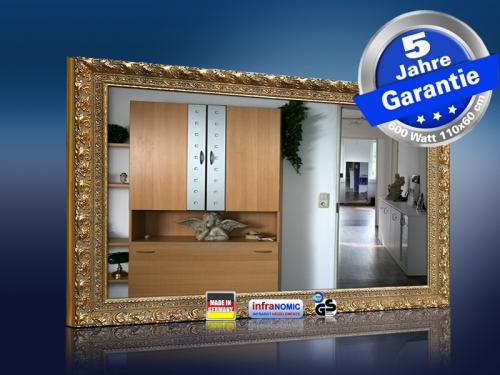 infrarot Spiegelheizung 600 Watt mit Massivholz Stilrahmen goldfarben