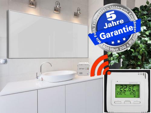 Infrarotheizung 1400 Watt 200x80 weiß emailliert mit Funkthermostat- infranomic