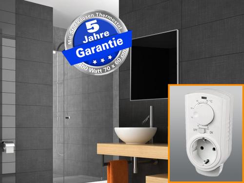 Infrarotheizung Glas schwarz 400 Watt 70x60 cm - Rahmen M10 - mit Thermostat