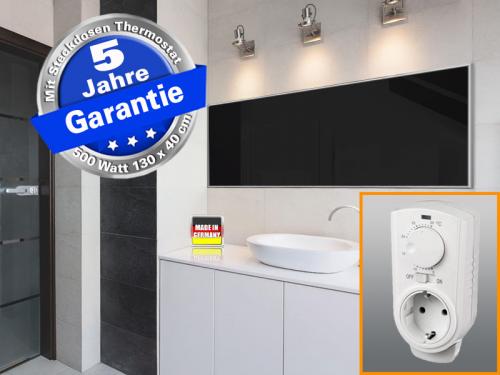 Infrarotheizung Glas schwarz 500 Watt 130x40 cm - Rahmen M10 - mit Thermostat