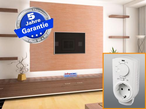 Infrarotheizung Glas schwarz 500 Watt 90x60 cm - Rahmen M10 - mit Thermostat