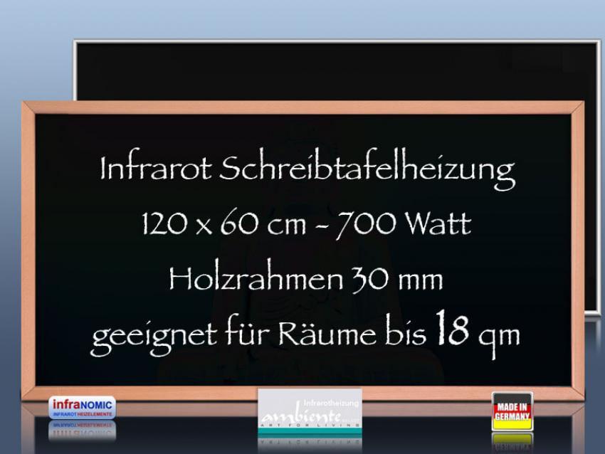 Infrarot Tafelheizung 700 Watt 120x60 mit Holzrahmen Buche HB30