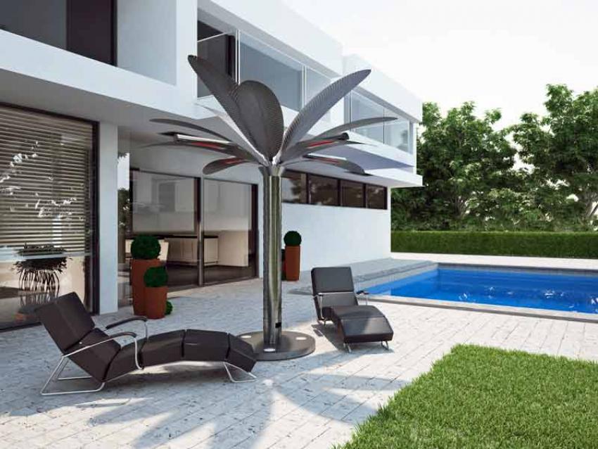 Infrarot Heizstrahler Königspalme 3x 1500 Watt Edelstahl V2A am Pool