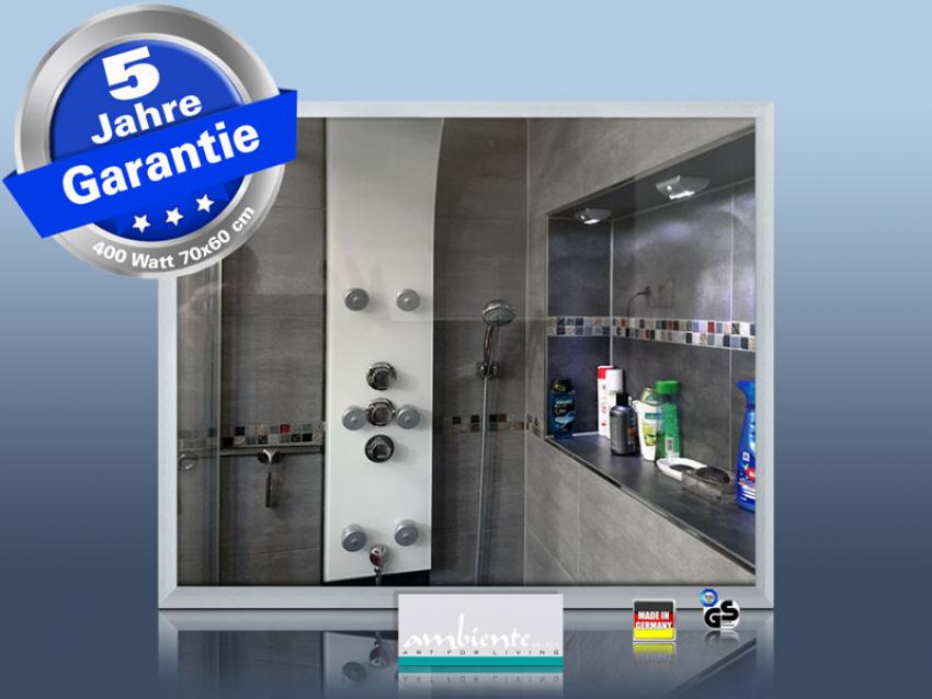 Infrarotheizung Glas schwarz + Spiegelheizung Bad 400 Watt 70x60 M23