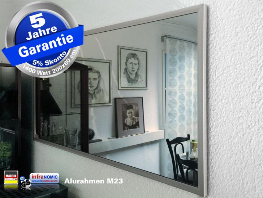 infrarot Spiegelheizung 1400 Watt mit Rahmen M23 infranomic
