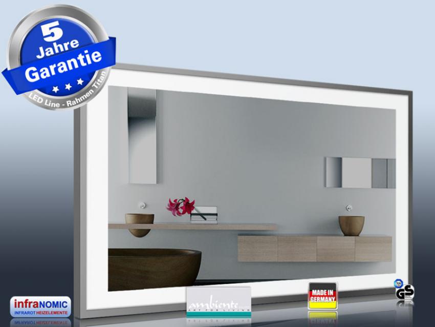 Spiegelheizung mit LED Beleuchtung 4-seitig Rahmen Titan mit 400 - 500 - 600 - 700 und 900 Watt