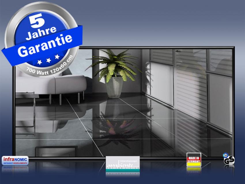 Spiegelheizung 700 Watt 120x60 mit Sonderrahmen schwarz lackiert von infranomic