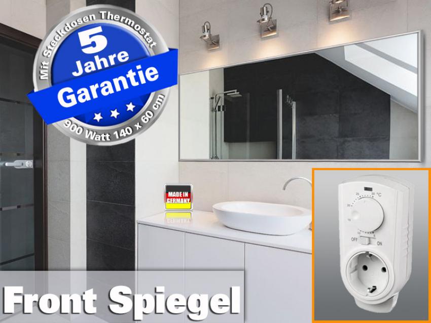 Spiegelheizung 900 Watt 140x60 cm von infranomic mit Rahmen M10 und Thermostat