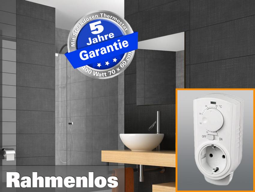 infrarot Spiegelheizung 400 Watt rahmenlos mit Thermostat