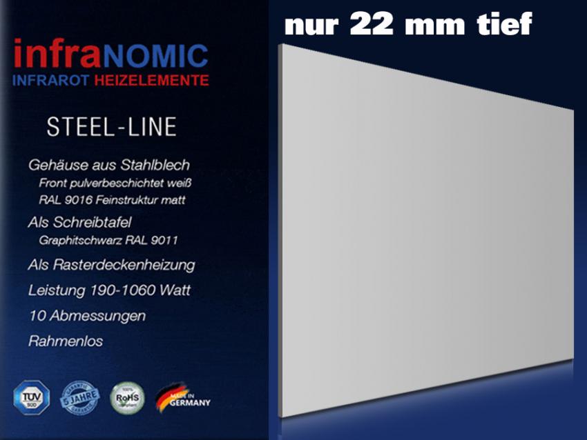 Infrarotheizung Rahmenlos Metall 705 Watt 117x57 cm steel-line IPX4