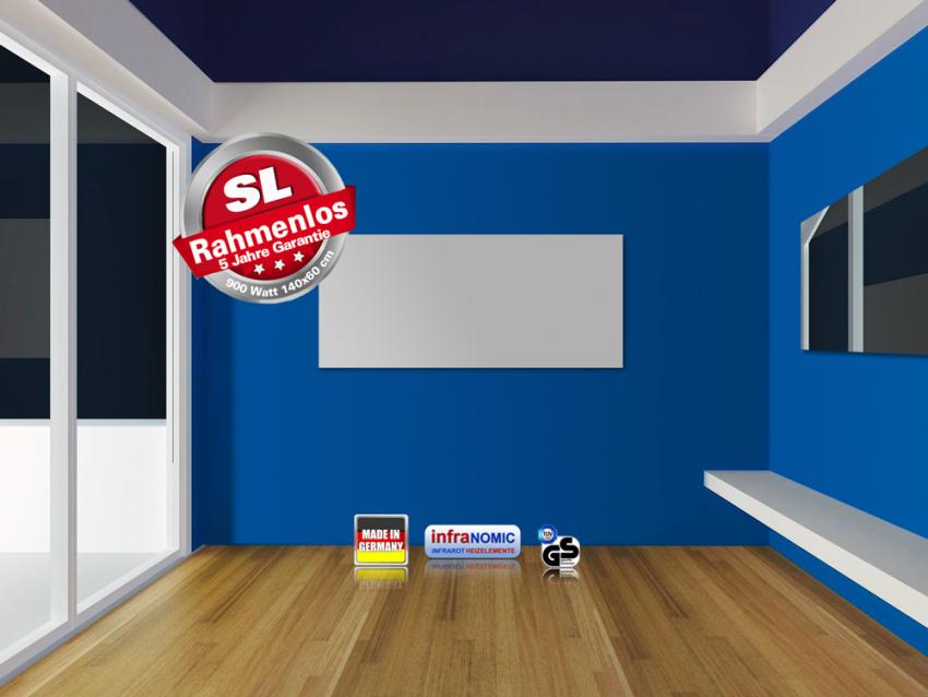 Infrarotheizung Rahmenlos 900 Watt 140x60 cm Glas weiß