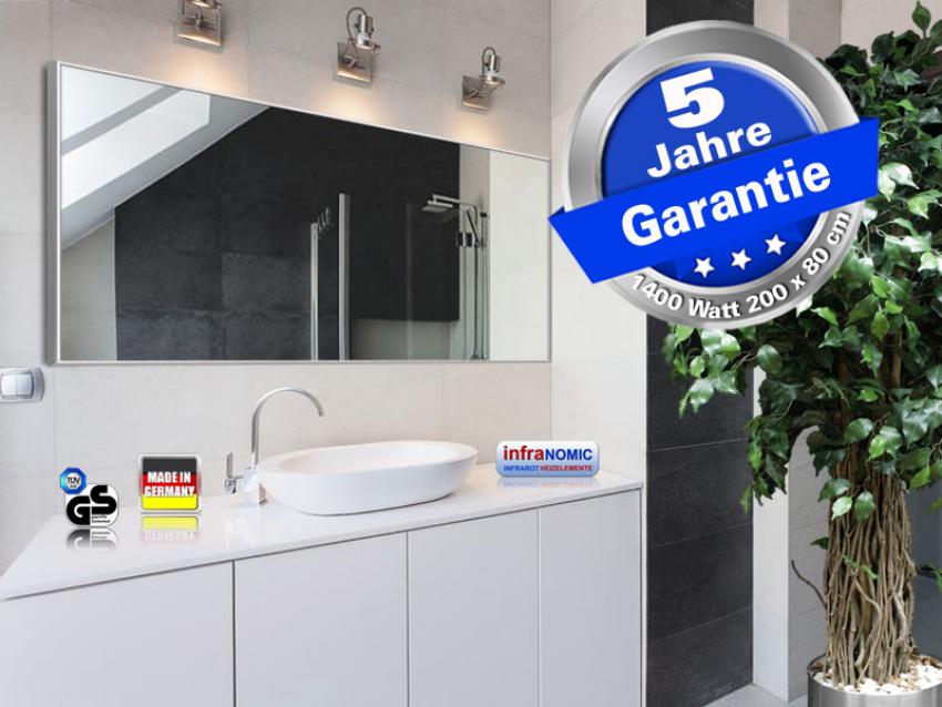 infrarot Spiegelheizung 1400 Watt mit Rahmen M10 infranomic