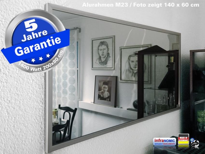 infrarot Spiegelheizung 1400 Watt mit Rahmen M23 infranomic