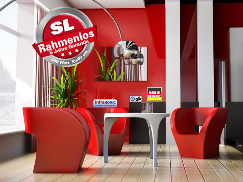 Infrarot Spiegelheizung Bad 400 Watt ESG Glas Rahmenlos 70x60 slim-line